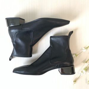 Zara Black Leather Metallic Heeled Boots Size 7